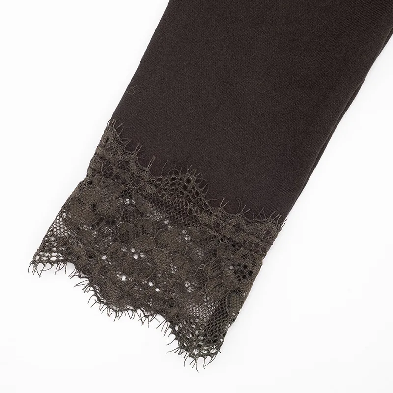 Women's V-neck Lace Splicing Top European American Style Casual Wear Autumn New Waist Exposed Fashionable Umbilical