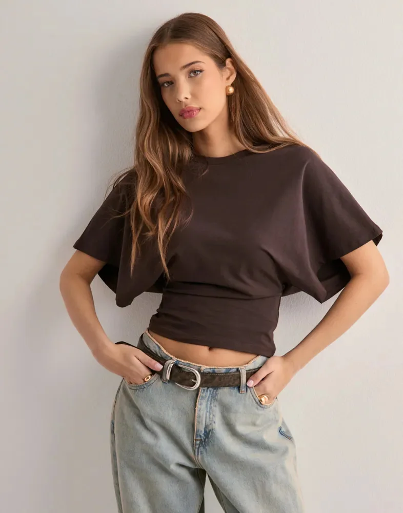 Women's T-shirts Crew Neck Ruched Waist Slim Fit Solid Color Casual Cropped Tee Summer Streetwear Basic Daily Wear Top
