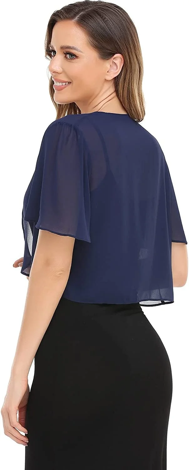 Europe and America Fashion Ladies Casual Summer New Chiffon Short-Sleeved Cardigan Jacket Summer Short-Sleeved Cardigan Cape