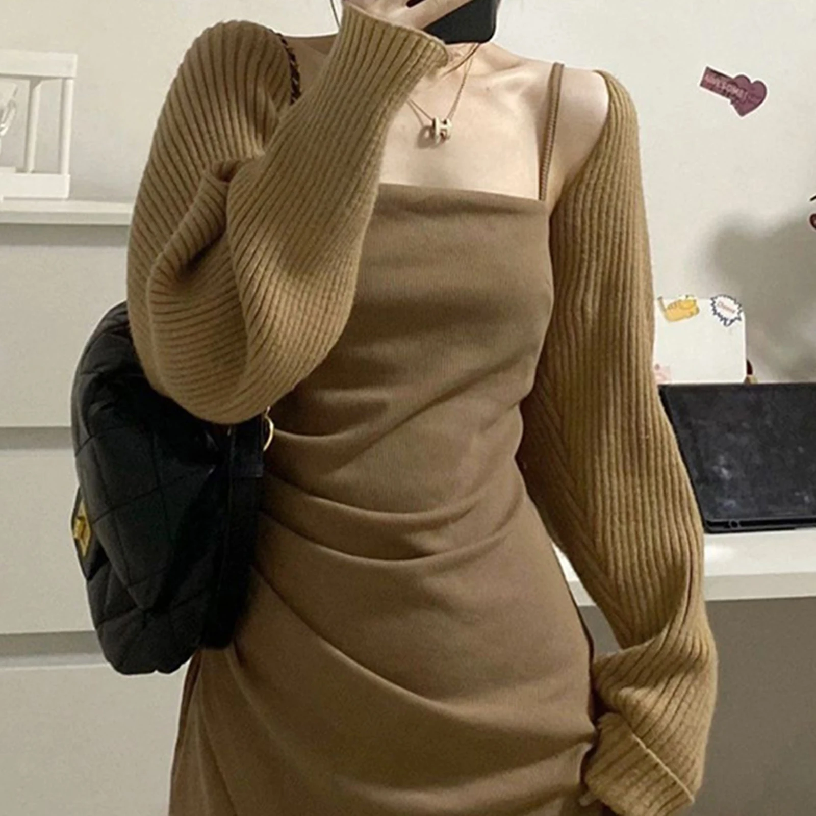 Knitted Solid Color Shawl With Sleeves Multi-Functional Cardigan,Fashion Scarf Sunshield Neck Warmer For Daily Wear For Dress