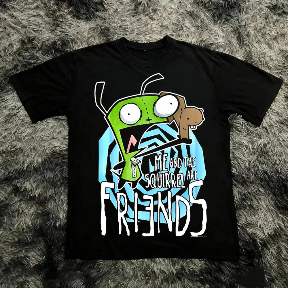 Vintage Invader Zim Cartoon Print Short Sleeve T-Shirt Retro Unisex Graphic Tee 90s Nostalgia Summer Streetwear Y2K Tee Top