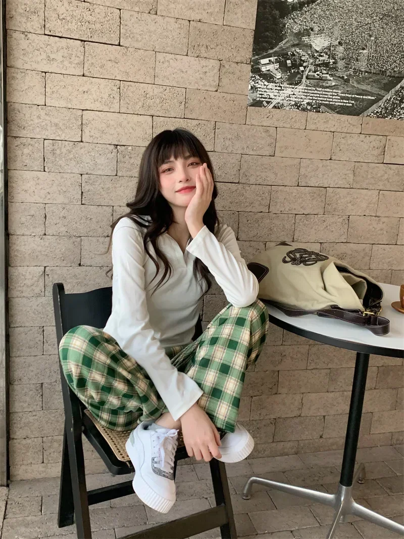 Fashion Warm Plush Pants Cashmere Thick Plaid Ladies Winter Casual Loose Wide-legged Pants Korean Streetwear Students