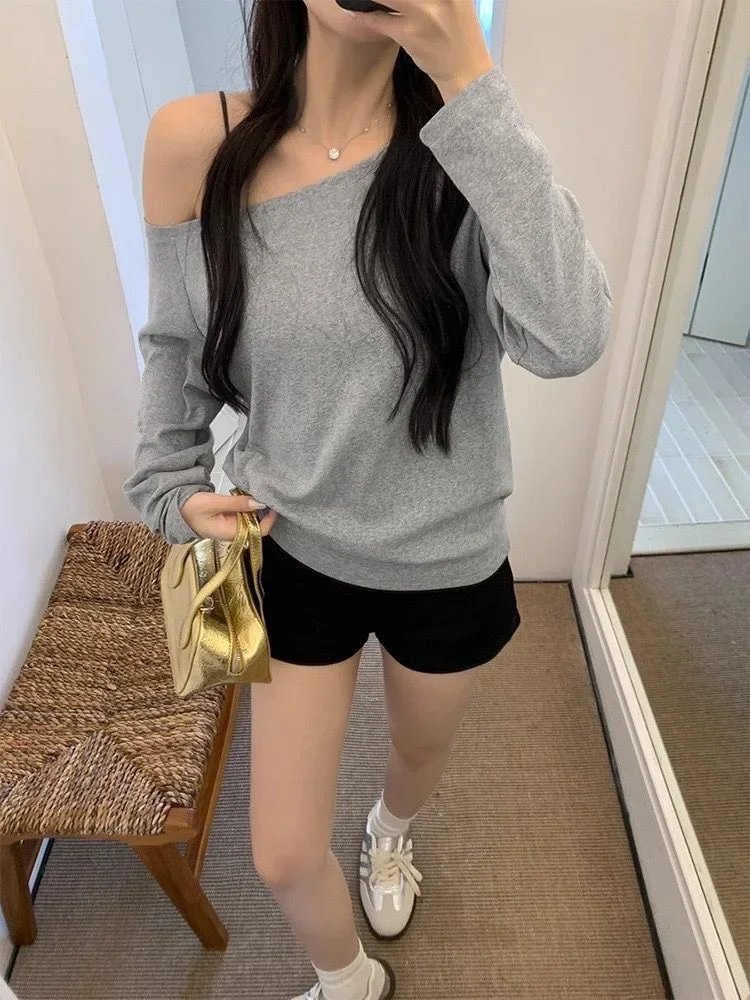 Gothic Harajuku Vintage Punk Emo Girls Long Sleeve Tee Sexy Slim Chic Printing Crop Tops Grunge Y2K Aesthetic Women's Streetwear