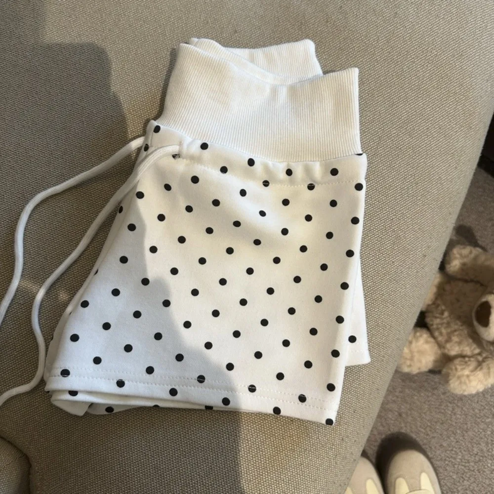Easy Match Polka Dot Women Shorts Drawstring Waist Slim Fit Drawstring Shorts Breathable High Waist Yoga Shorts Spring Summer