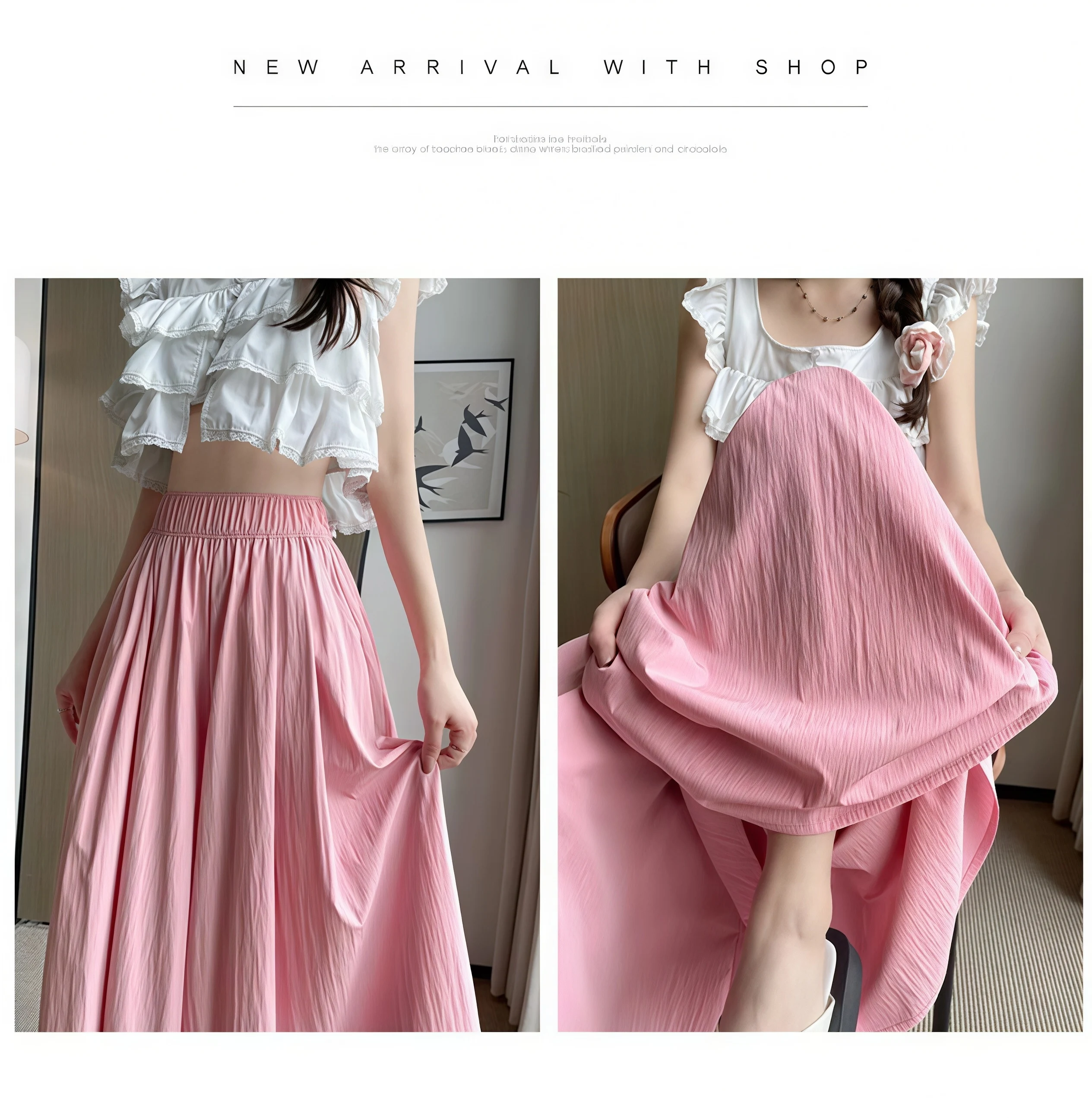 Women Summer Ice Silk Skirt Pants High Waist Elastic Pleated Wide Leg Pants Loose Flowy Lightweight Casual Long Palazzo Trousers