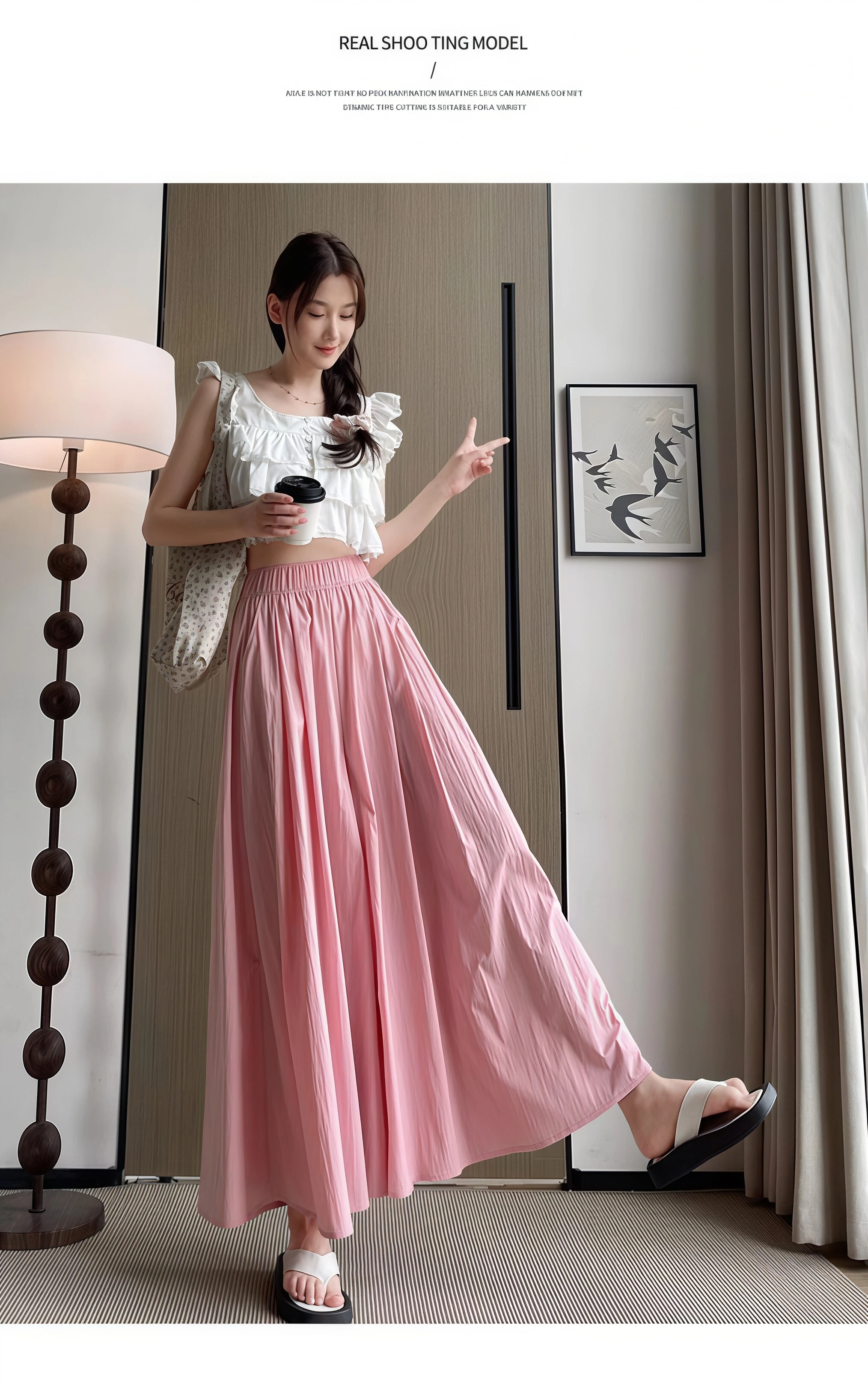 Women Summer Ice Silk Skirt Pants High Waist Elastic Pleated Wide Leg Pants Loose Flowy Lightweight Casual Long Palazzo Trousers