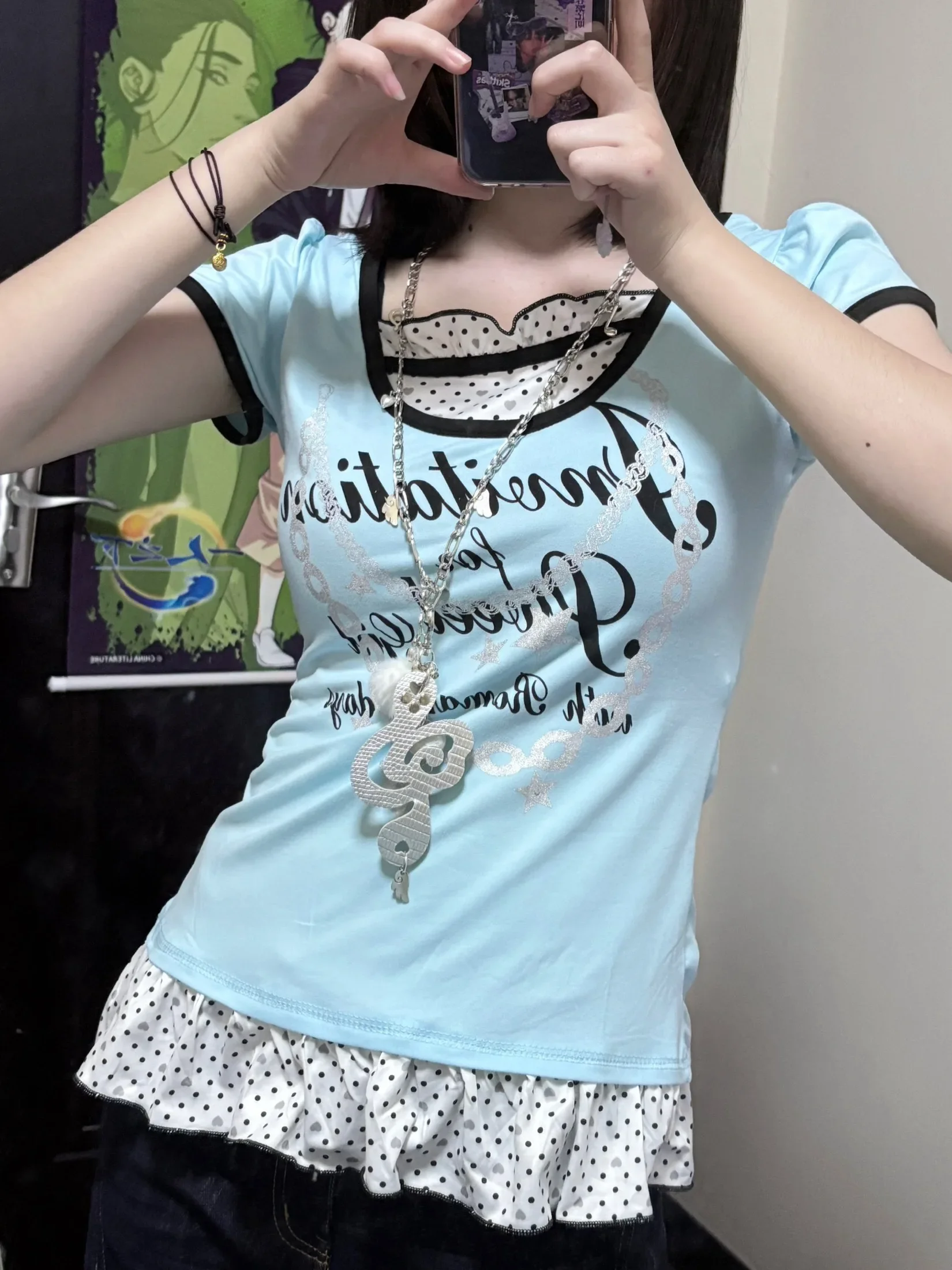 2026 Ropa Mujer T-Shirts Women Clothes Short Sleeve Lace O-neck Sweet Tees Fashion Casual Summer Tshirt Korean Camisetas Kawaii