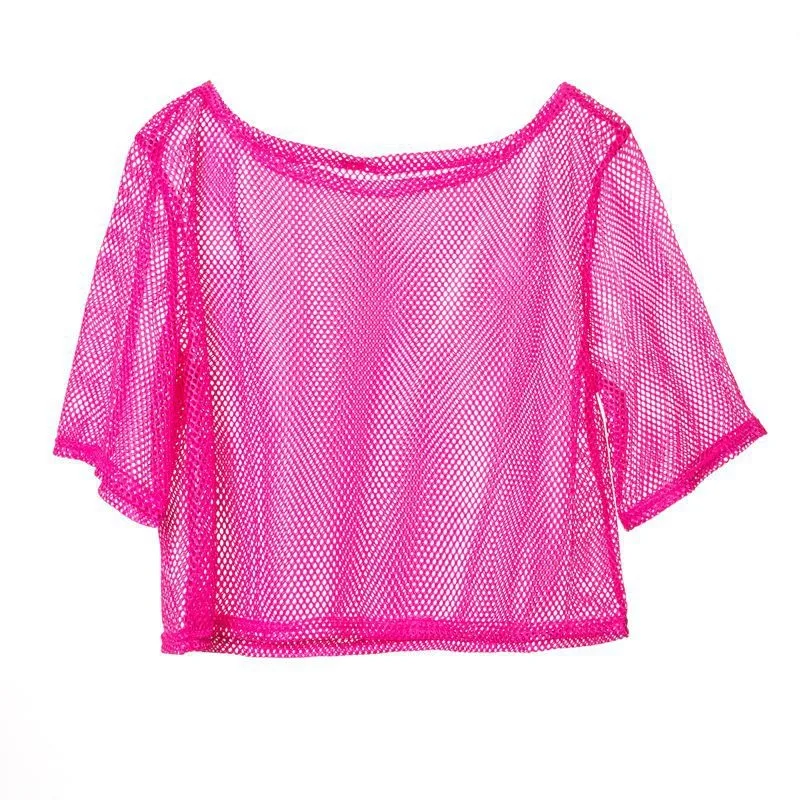 Women Neon 80s Dance Party Top Fishnet Mesh Shirt 1980s Party Costume
