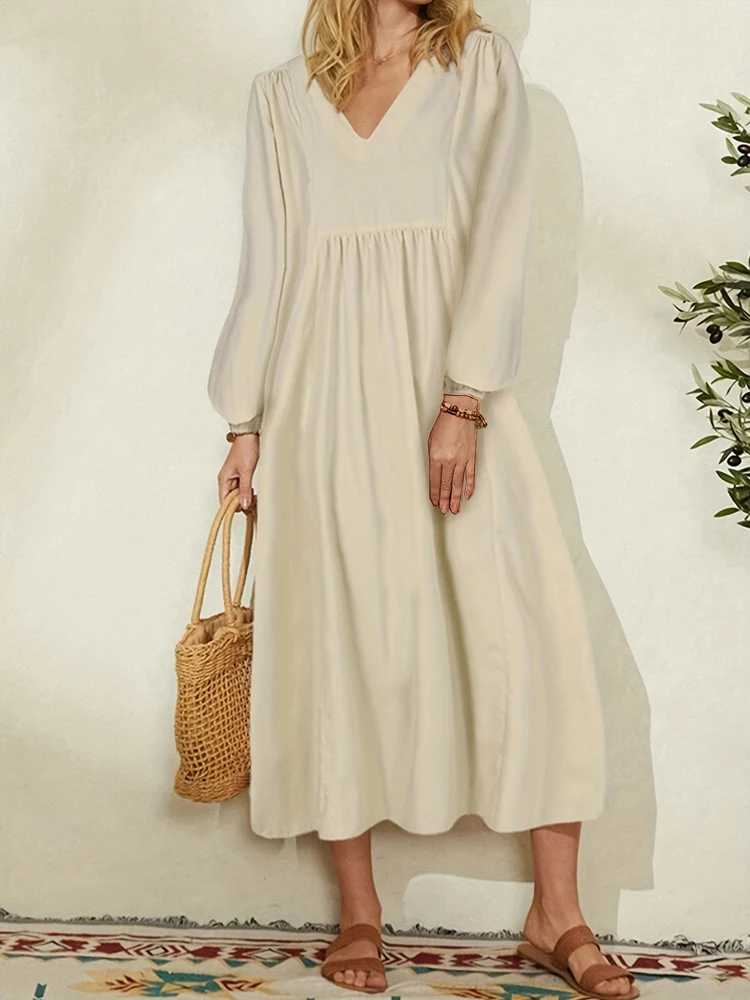 Spring/Summer New Arrivals Women's Cotton-Linen Blend Loose Bell-Sleeve Dress Casual Elegance for Everyday Wear