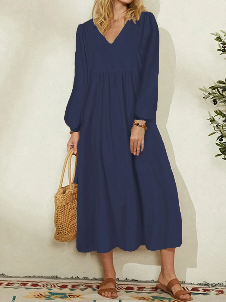 Spring/Summer New Arrivals Women's Cotton-Linen Blend Loose Bell-Sleeve Dress Casual Elegance for Everyday Wear