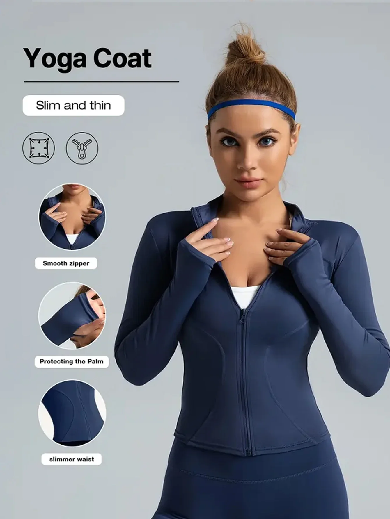 Women's Fitness Jacket Slim Fit Long‑Sleeve Yoga Top Zipper Closure Sport Coat Stretchy Quick‑Dry Running Workout Outerwear