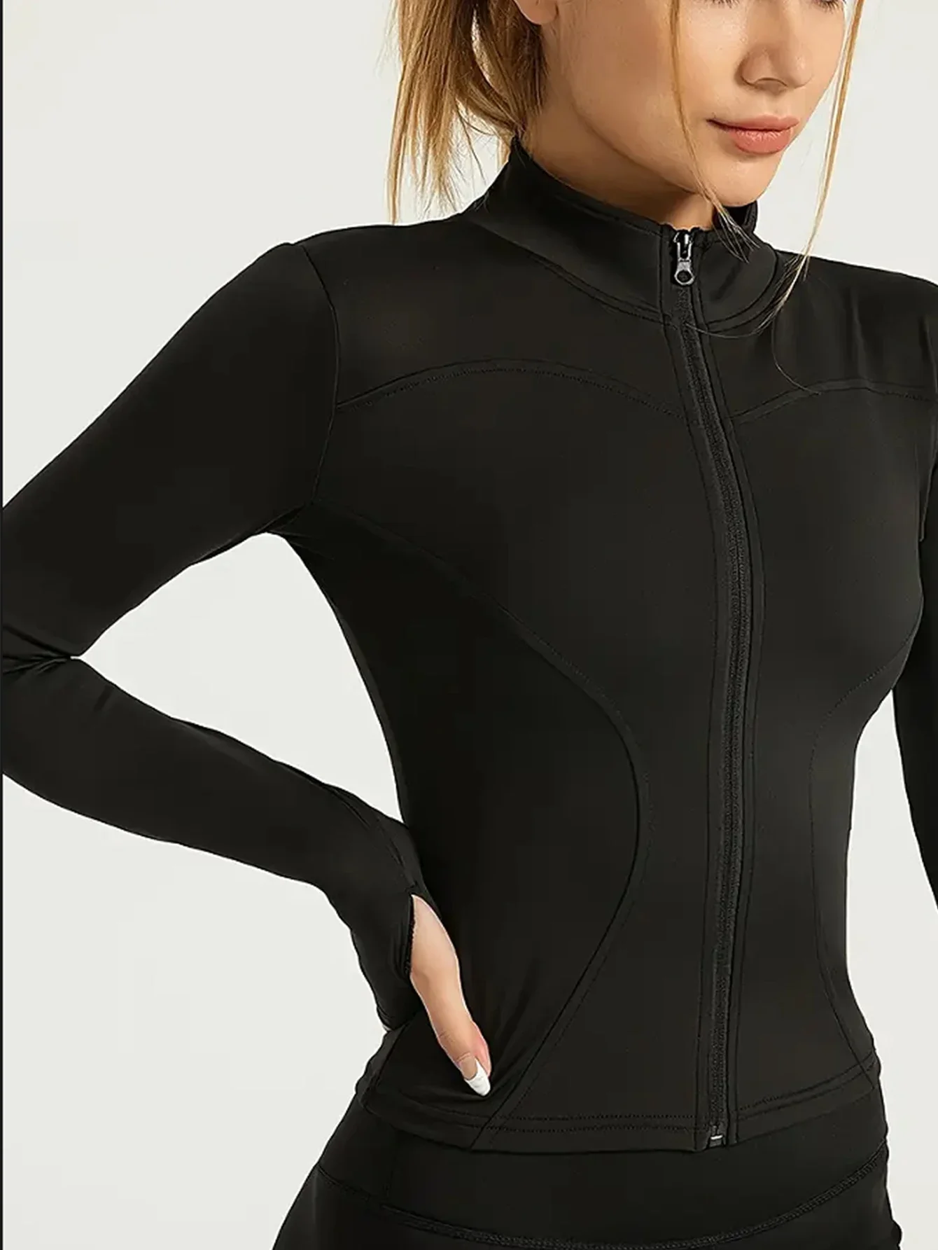 Women's Fitness Jacket Slim Fit Long‑Sleeve Yoga Top Zipper Closure Sport Coat Stretchy Quick‑Dry Running Workout Outerwear