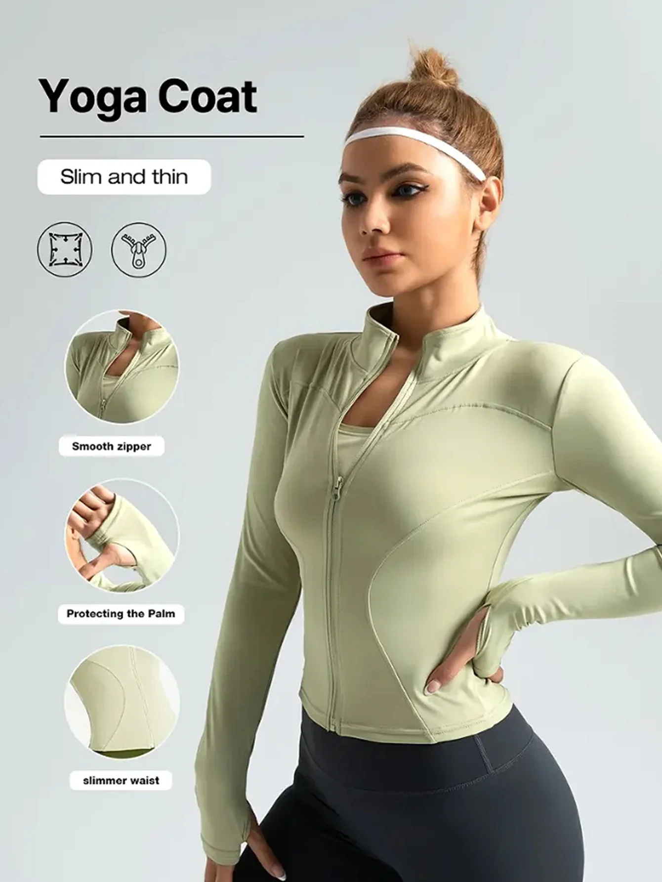 Women's Fitness Jacket Slim Fit Long‑Sleeve Yoga Top Zipper Closure Sport Coat Stretchy Quick‑Dry Running Workout Outerwear
