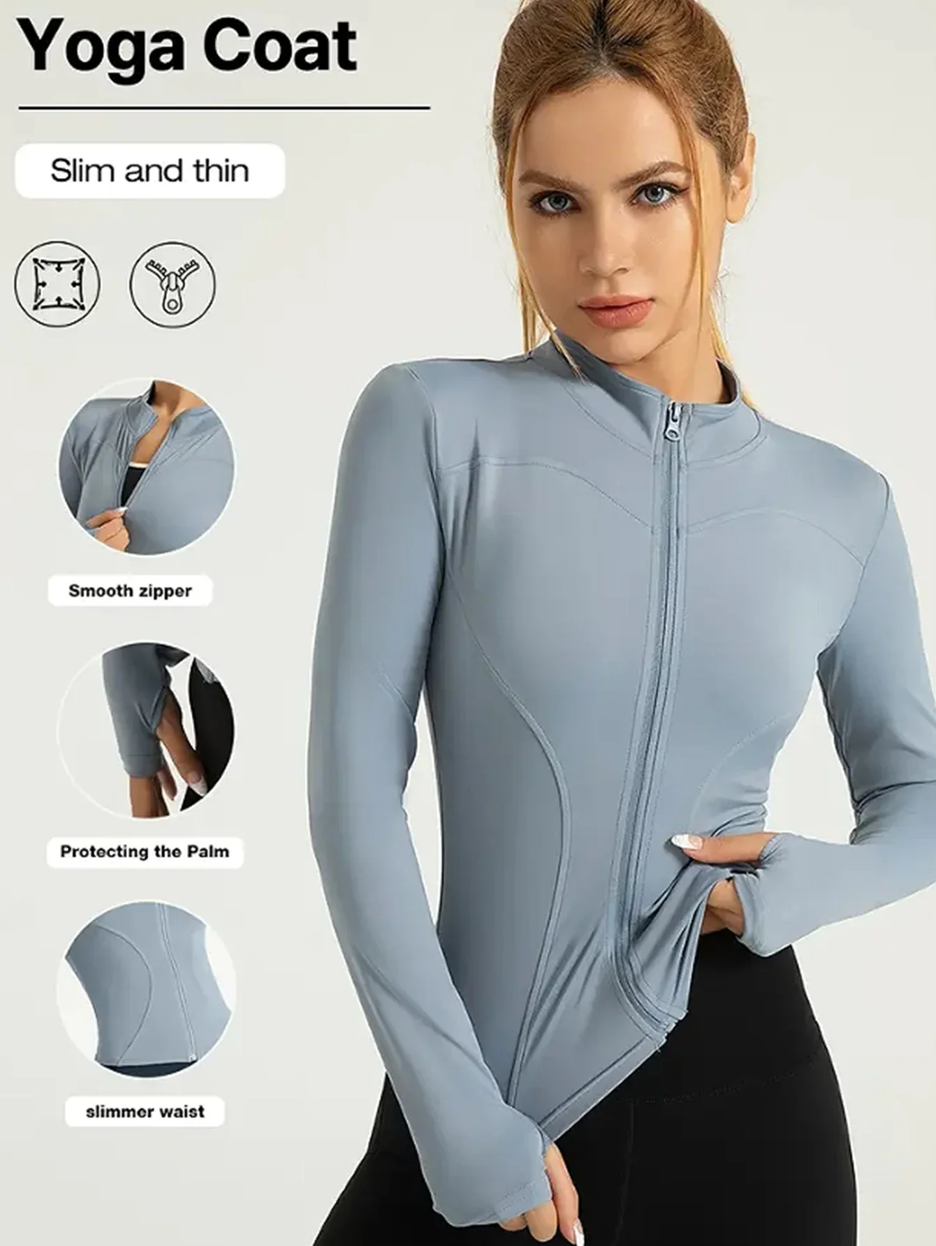 Women's Fitness Jacket Slim Fit Long‑Sleeve Yoga Top Zipper Closure Sport Coat Stretchy Quick‑Dry Running Workout Outerwear