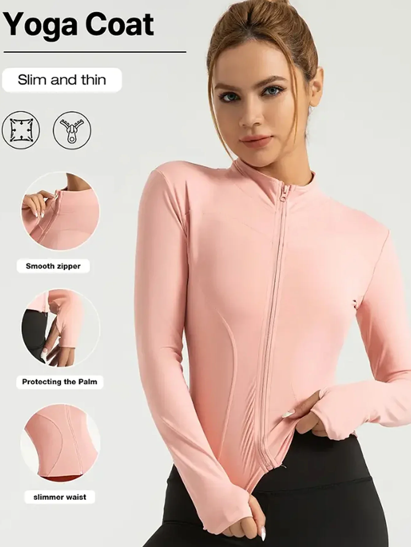 Women's Fitness Jacket Slim Fit Long‑Sleeve Yoga Top Zipper Closure Sport Coat Stretchy Quick‑Dry Running Workout Outerwear