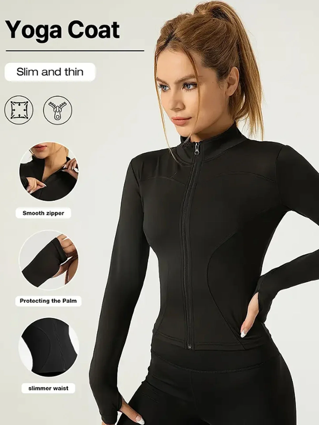 Women's Fitness Jacket Slim Fit Long‑Sleeve Yoga Top Zipper Closure Sport Coat Stretchy Quick‑Dry Running Workout Outerwear