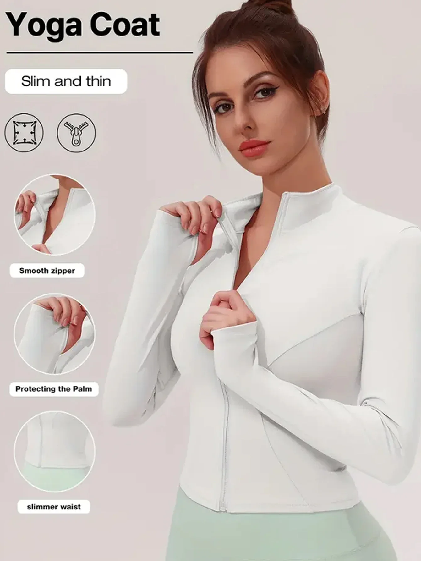 Women's Fitness Jacket Slim Fit Long‑Sleeve Yoga Top Zipper Closure Sport Coat Stretchy Quick‑Dry Running Workout Outerwear