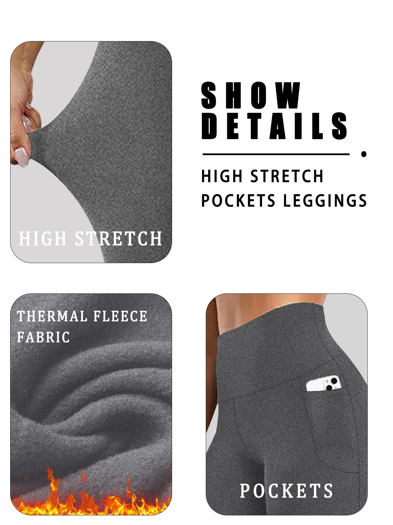 High Waisted Winter Leggings with Pockets for Women - Thermal Fleece Lined Tummy Control Thick Warm Tights Workout Running
