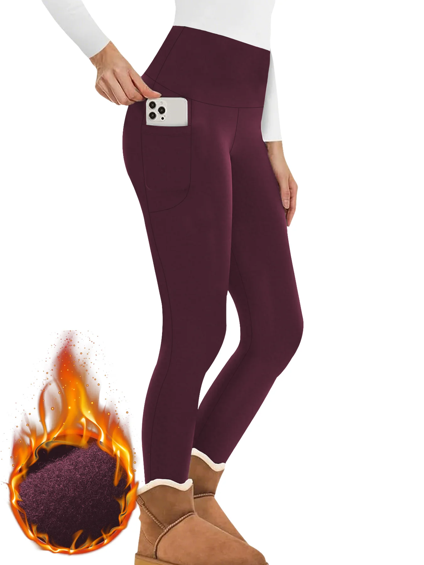 High Waisted Winter Leggings with Pockets for Women - Thermal Fleece Lined Tummy Control Thick Warm Tights Workout Running