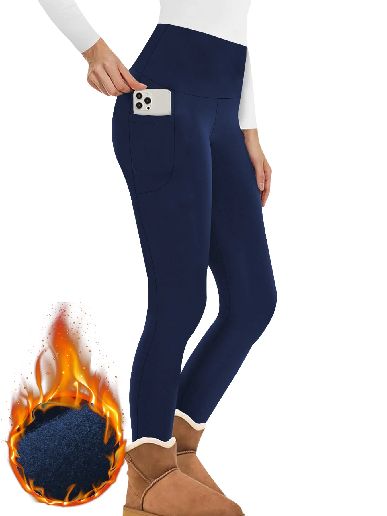High Waisted Winter Leggings with Pockets for Women - Thermal Fleece Lined Tummy Control Thick Warm Tights Workout Running
