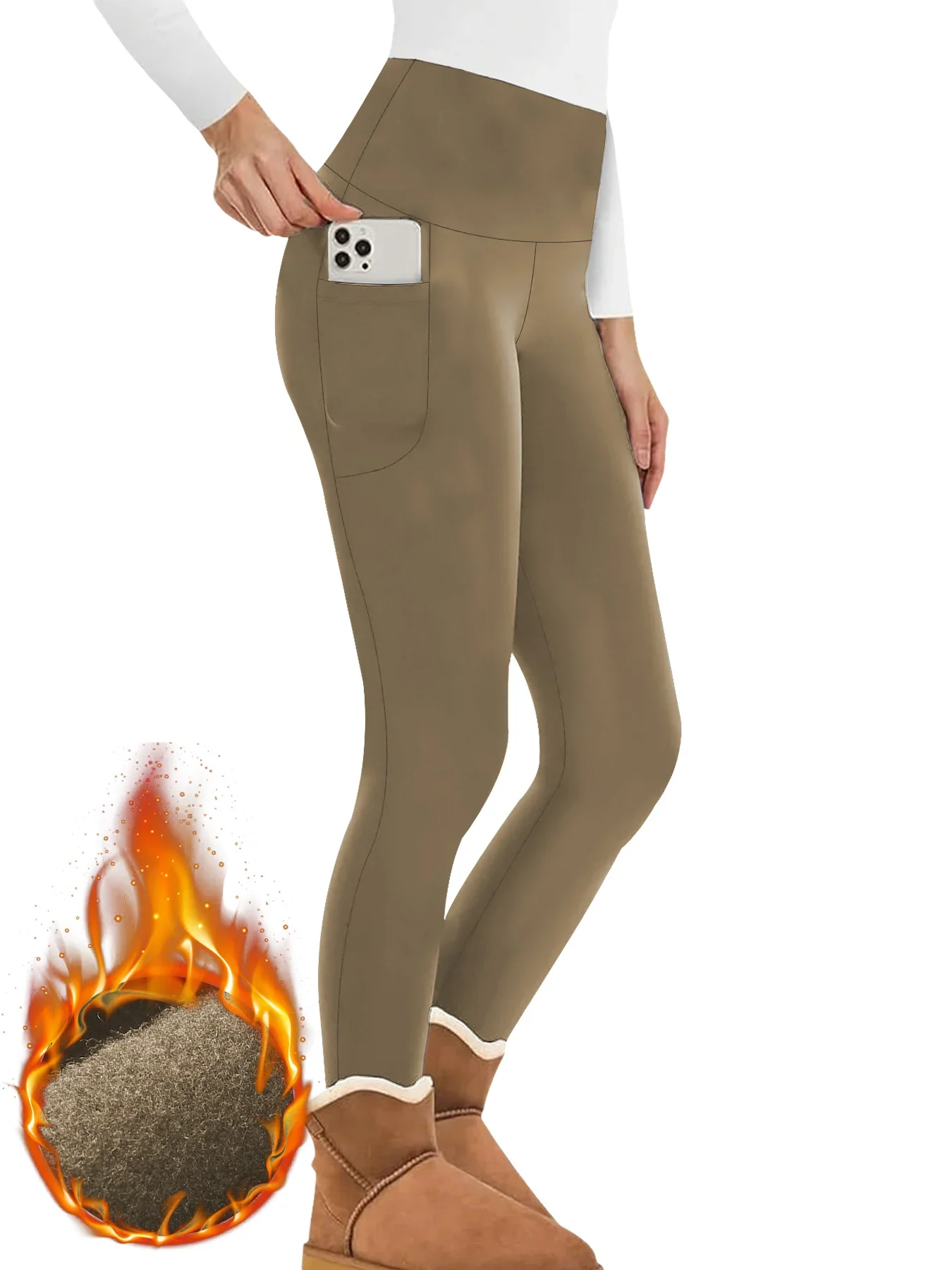 High Waisted Winter Leggings with Pockets for Women - Thermal Fleece Lined Tummy Control Thick Warm Tights Workout Running