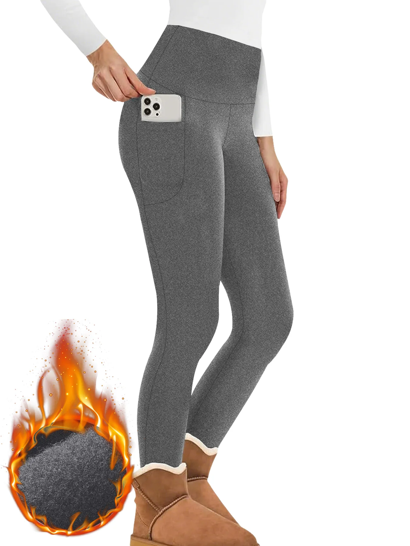 High Waisted Winter Leggings with Pockets for Women - Thermal Fleece Lined Tummy Control Thick Warm Tights Workout Running