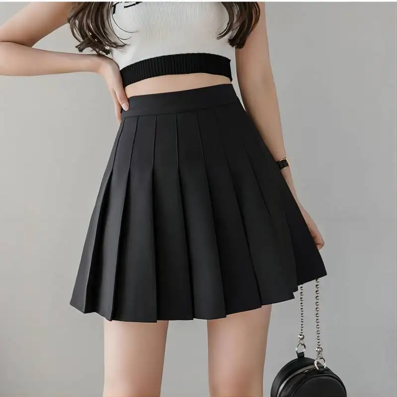 2025 New Vintage Gray Pleated Skirt Women Kawaii High Waist Mini Skirts Korean Fashion School Uniform Harajuku Streetwear Spring
