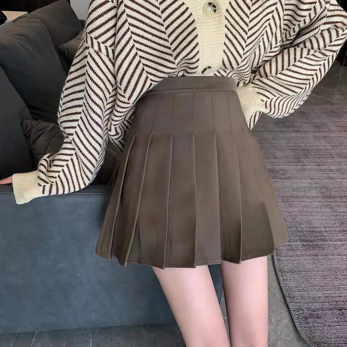 2025 New Vintage Gray Pleated Skirt Women Kawaii High Waist Mini Skirts Korean Fashion School Uniform Harajuku Streetwear Spring