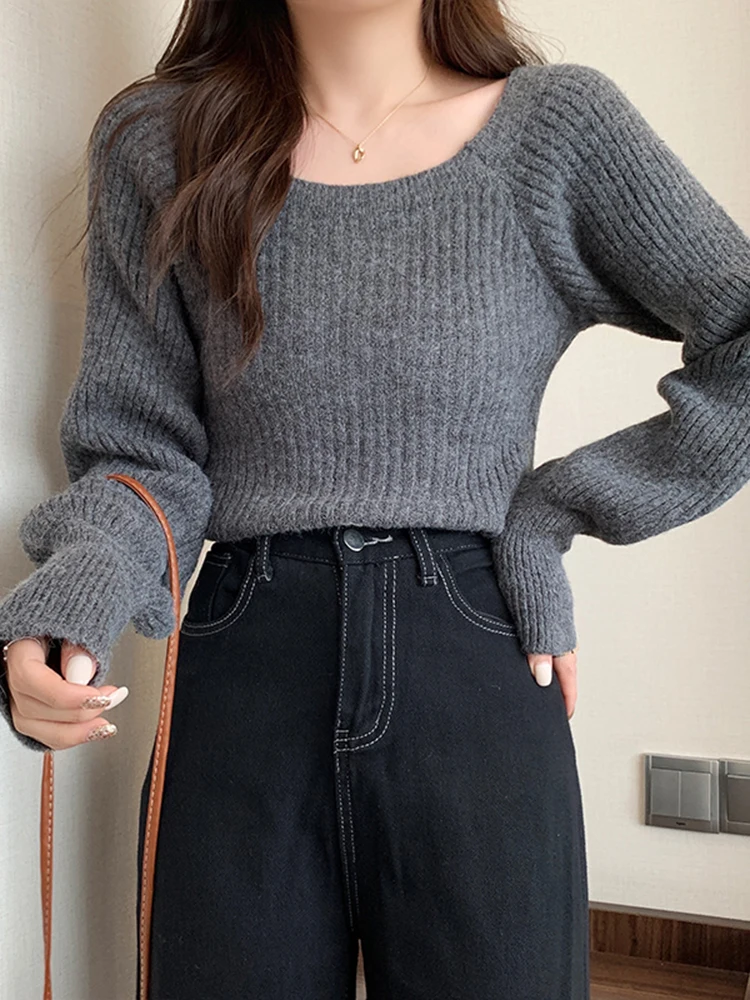 Autumn Winter Loose Women Sweaters Casual Soft Long Puff Sleeve Pullovers Jumpers Knitwear Basic Sweater For Women Tops