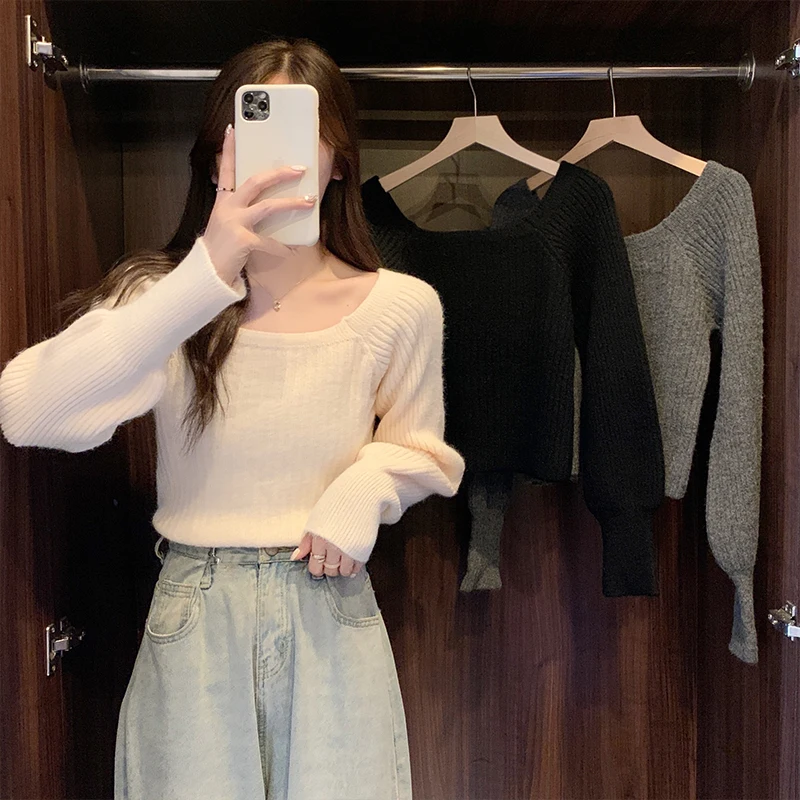 Autumn Winter Loose Women Sweaters Casual Soft Long Puff Sleeve Pullovers Jumpers Knitwear Basic Sweater For Women Tops