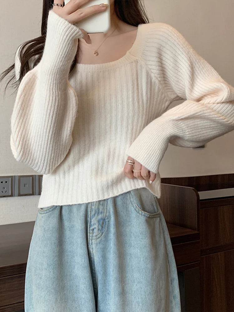 Autumn Winter Loose Women Sweaters Casual Soft Long Puff Sleeve Pullovers Jumpers Knitwear Basic Sweater For Women Tops