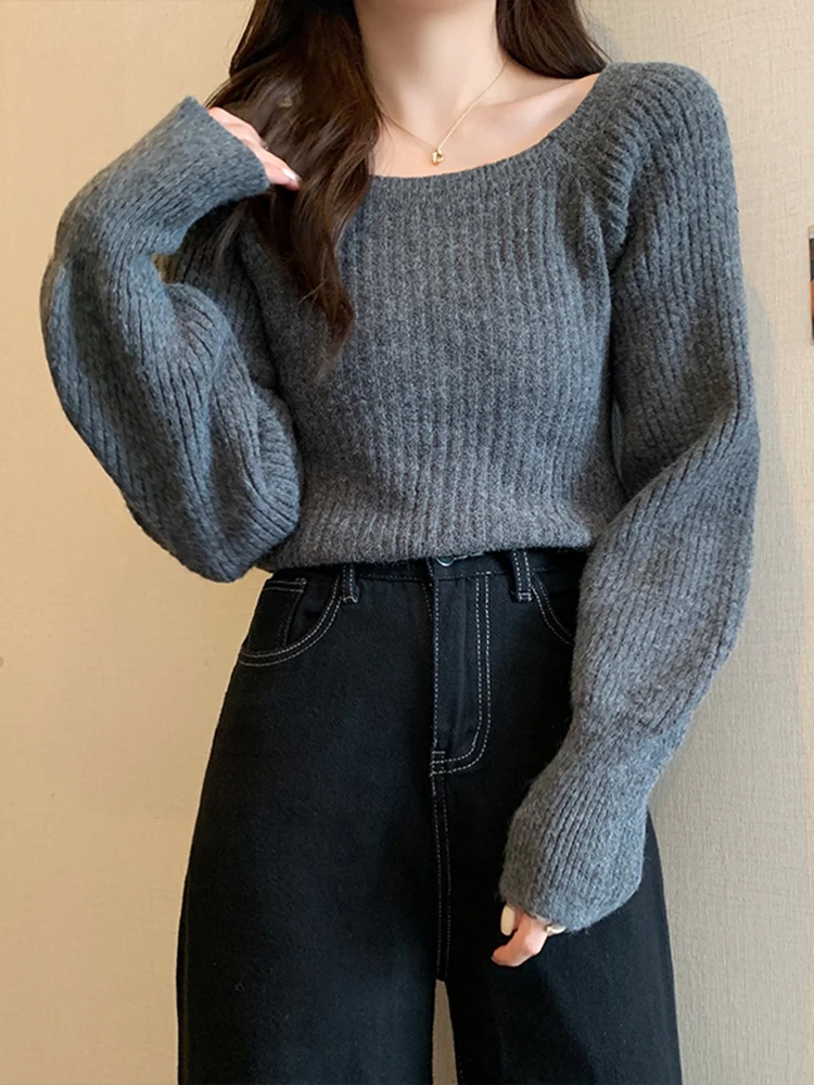 Autumn Winter Loose Women Sweaters Casual Soft Long Puff Sleeve Pullovers Jumpers Knitwear Basic Sweater For Women Tops