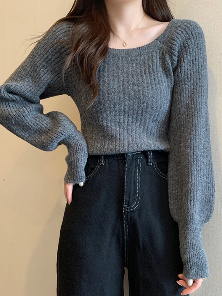 Autumn Winter Loose Women Sweaters Casual Soft Long Puff Sleeve Pullovers Jumpers Knitwear Basic Sweater For Women Tops
