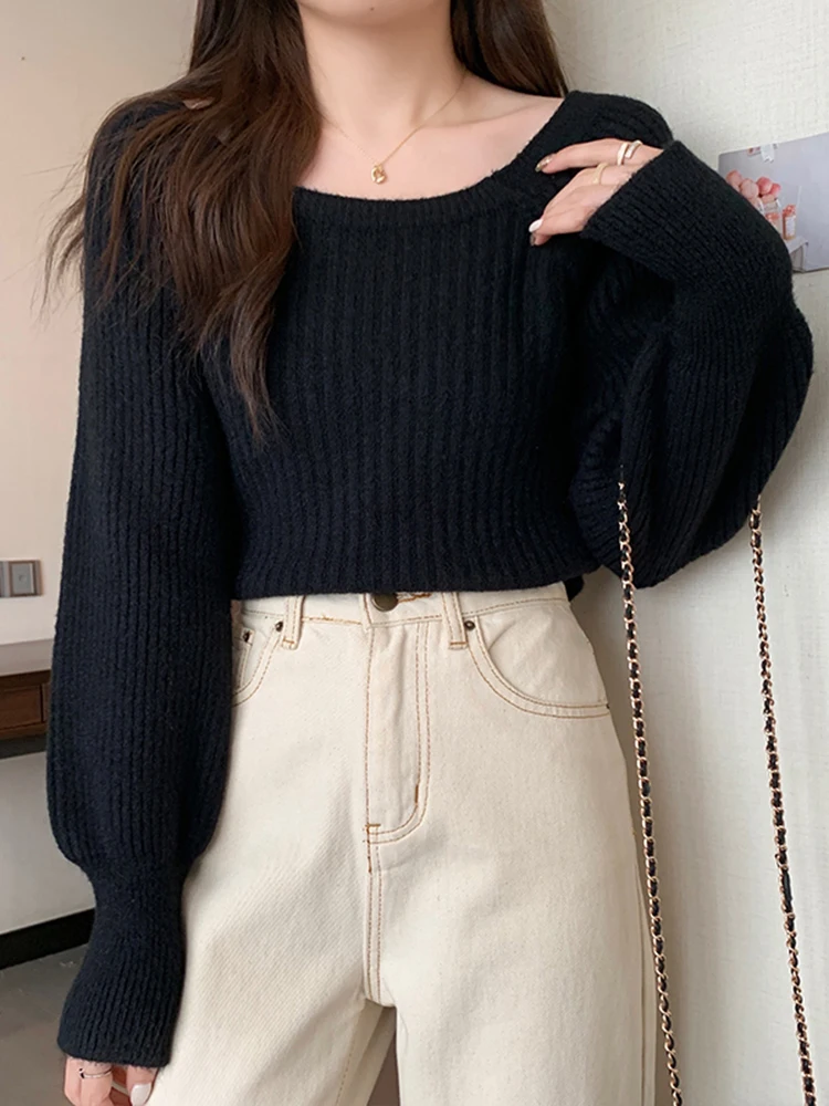 Autumn Winter Loose Women Sweaters Casual Soft Long Puff Sleeve Pullovers Jumpers Knitwear Basic Sweater For Women Tops