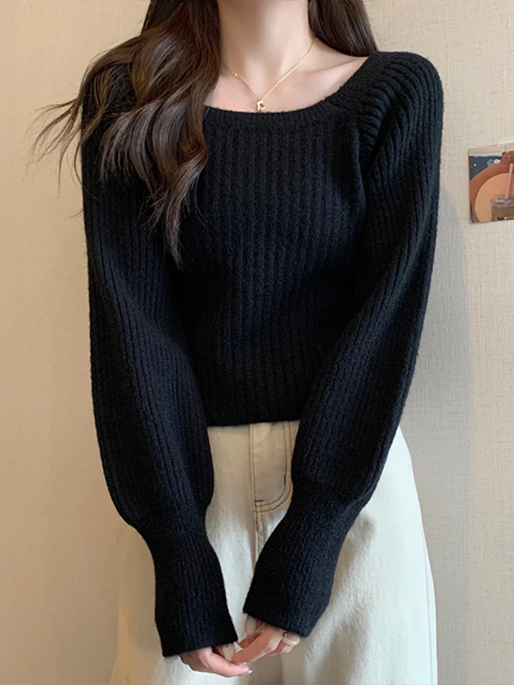 Autumn Winter Loose Women Sweaters Casual Soft Long Puff Sleeve Pullovers Jumpers Knitwear Basic Sweater For Women Tops