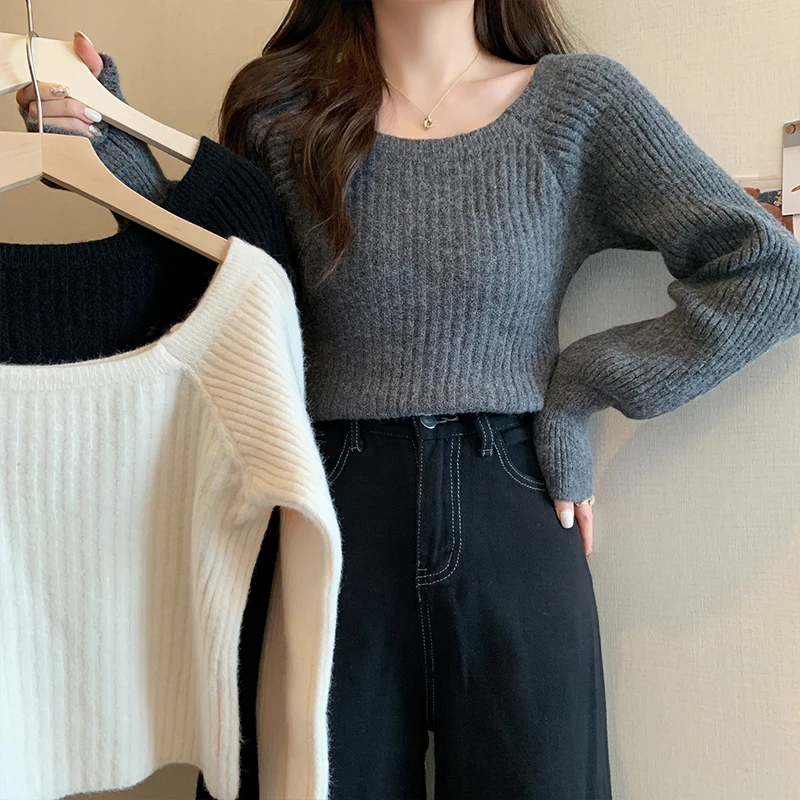 Autumn Winter Loose Women Sweaters Casual Soft Long Puff Sleeve Pullovers Jumpers Knitwear Basic Sweater For Women Tops