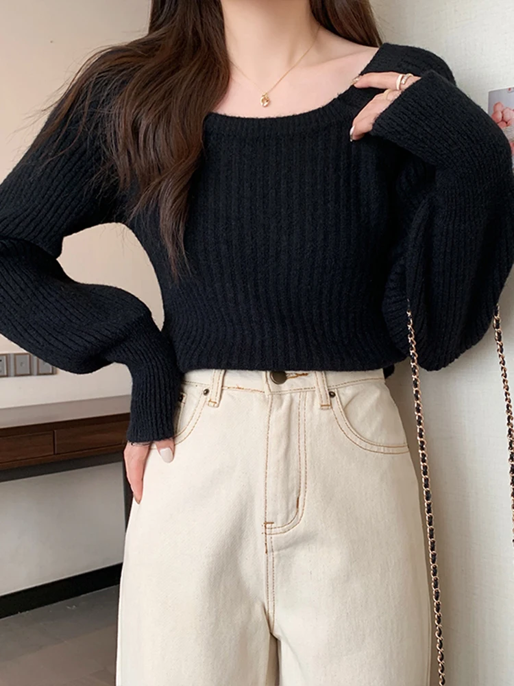Autumn Winter Loose Women Sweaters Casual Soft Long Puff Sleeve Pullovers Jumpers Knitwear Basic Sweater For Women Tops