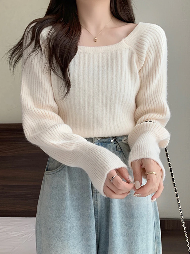 Autumn Winter Loose Women Sweaters Casual Soft Long Puff Sleeve Pullovers Jumpers Knitwear Basic Sweater For Women Tops