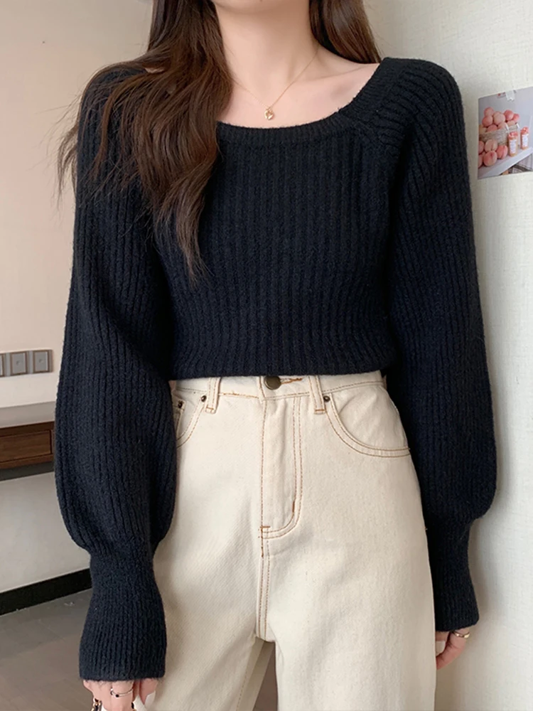 Autumn Winter Loose Women Sweaters Casual Soft Long Puff Sleeve Pullovers Jumpers Knitwear Basic Sweater For Women Tops