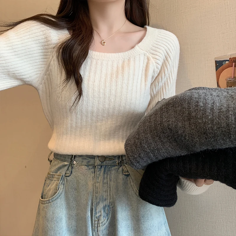 Autumn Winter Loose Women Sweaters Casual Soft Long Puff Sleeve Pullovers Jumpers Knitwear Basic Sweater For Women Tops
