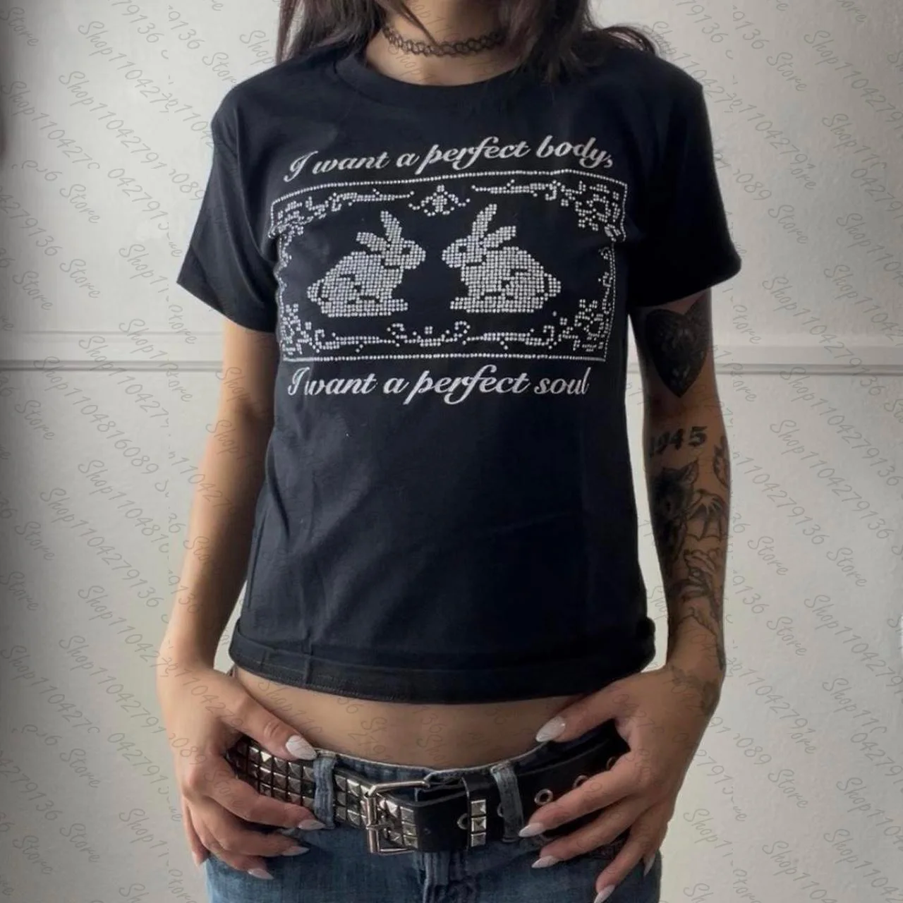 Gothic Harajuku Slim Short Sleeve T-shirt Fashion Summer Fashion Crop Top Streetwear Emo Girl Y2k Style Women's T-shirt Baby Tee
