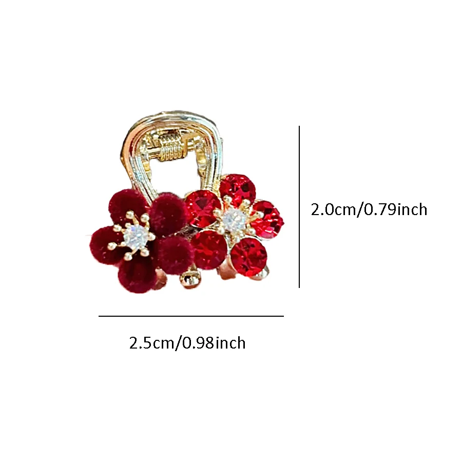 Cute Red Velvet Plum Bossom Small Hair Claw Women Autumn and Winter Side Bangs Hair Slide Sweet Festival Alloy Hair Accessories