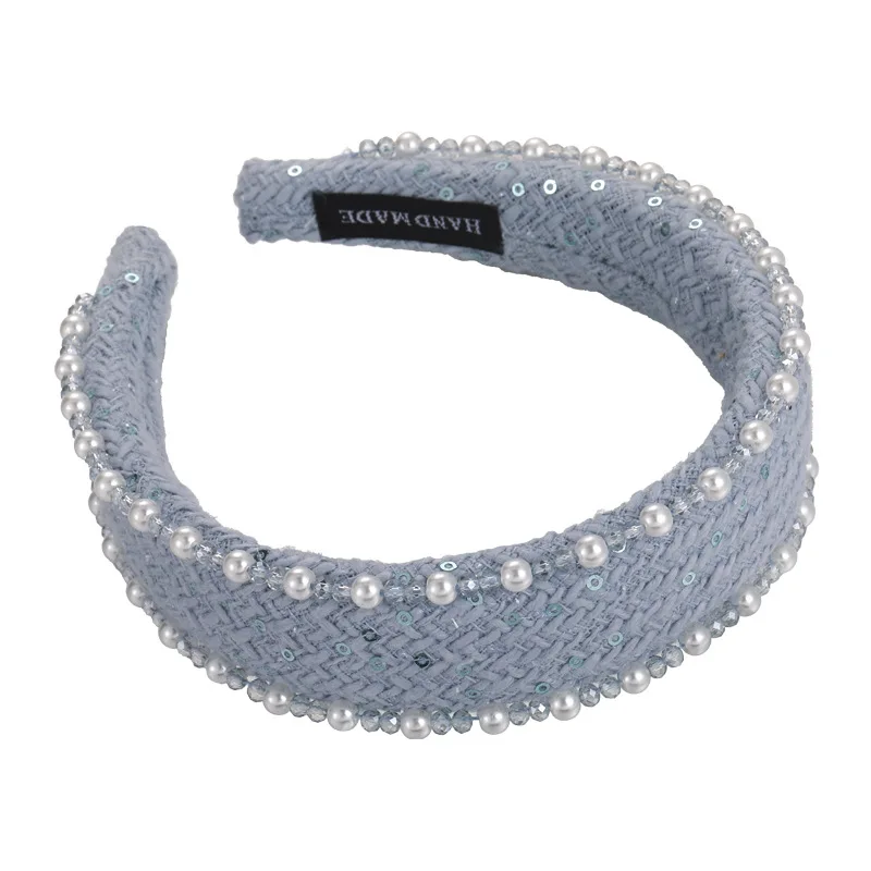 2025 Retro Rose Print Pearl Crystal Headband Women Elegant Hair Band Girl Sweet Beige Blue Hair Hoop Lady Party Hair Accessories