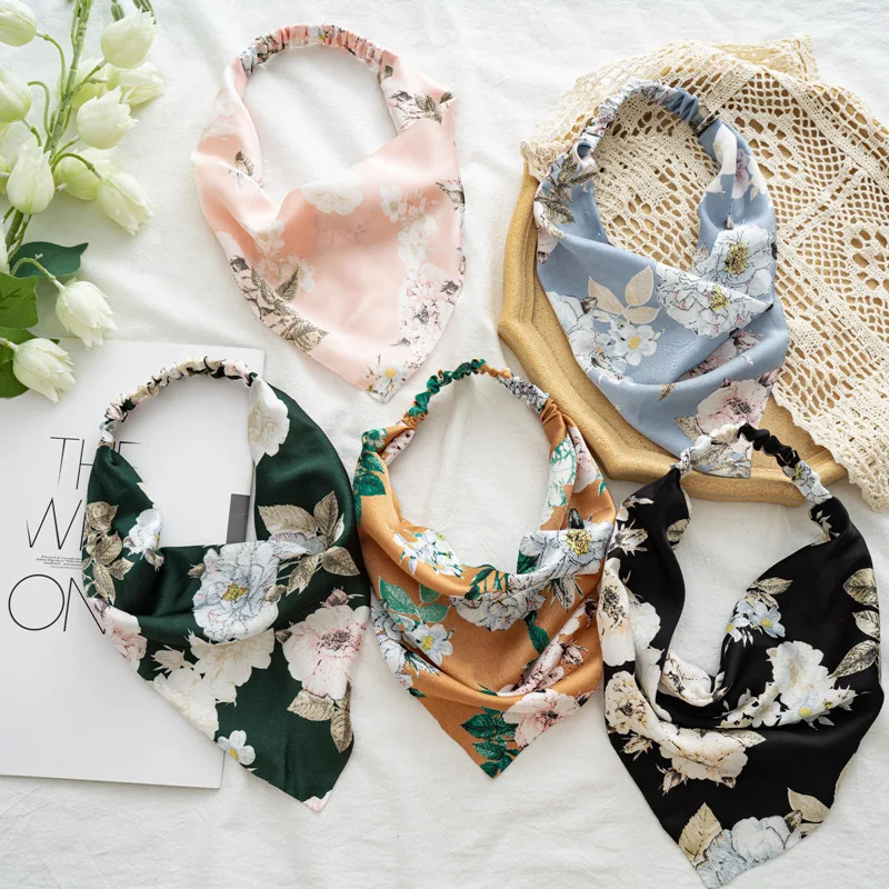 Women's Bandana Vintage Bohemia Women Bandana Hair Band Scarf Print Vintage Triangle Turban Elastic Headband for Lady Head Scarf