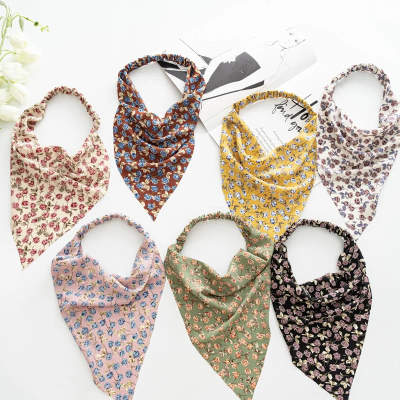 Women's Bandana Vintage Bohemia Women Bandana Hair Band Scarf Print Vintage Triangle Turban Elastic Headband for Lady Head Scarf