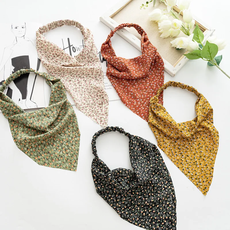 Women's Bandana Vintage Bohemia Women Bandana Hair Band Scarf Print Vintage Triangle Turban Elastic Headband for Lady Head Scarf