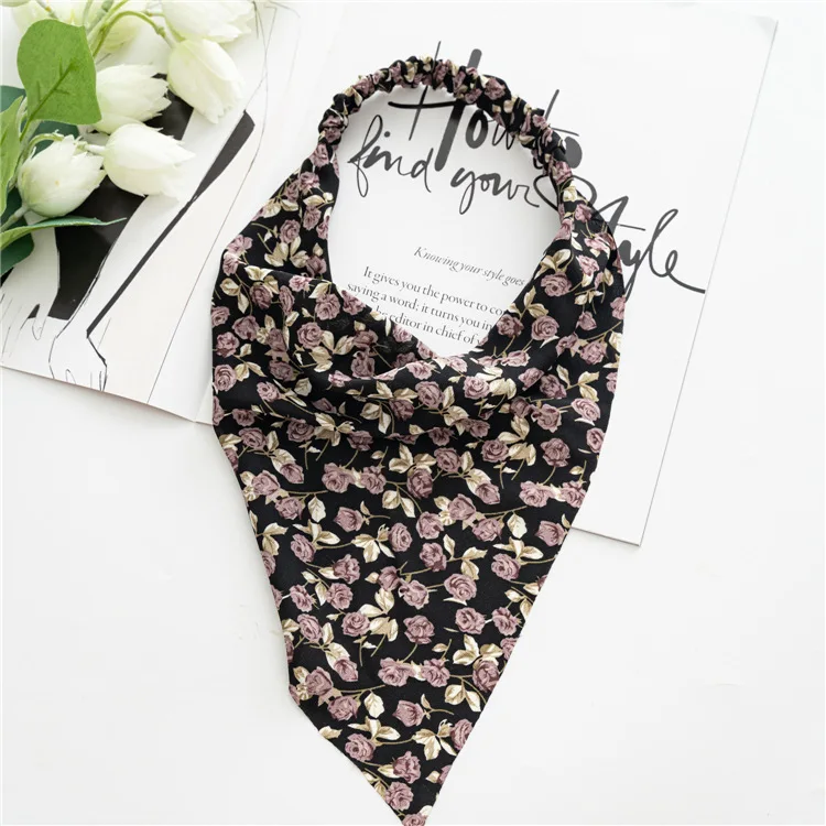 Women's Bandana Vintage Bohemia Women Bandana Hair Band Scarf Print Vintage Triangle Turban Elastic Headband for Lady Head Scarf