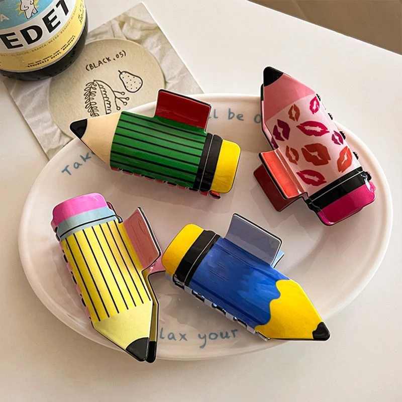 Lips Heart-Shaped Creative Pencil Shaped Acrylic Hair Clip Women's Trendy Plastic Ponytail Thick Hair Clip Hair Accessory Headwe