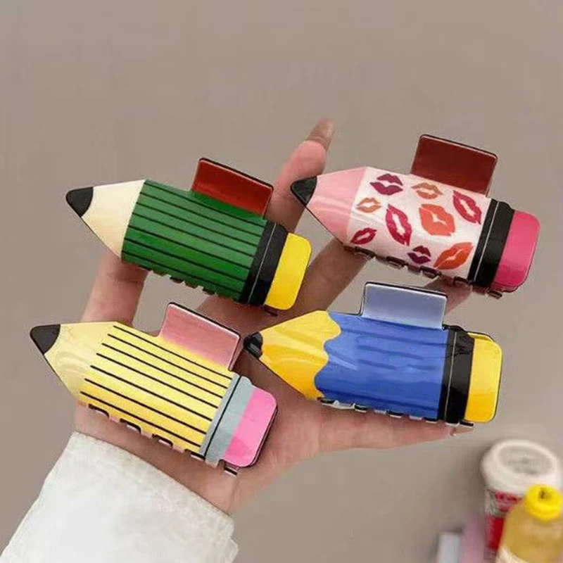 Lips Heart-Shaped Creative Pencil Shaped Acrylic Hair Clip Women's Trendy Plastic Ponytail Thick Hair Clip Hair Accessory Headwe