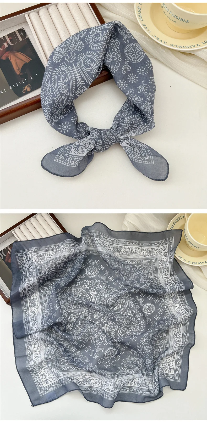 Fashion Printing Silk Small Square Scarf Summer Scarf Women's Versatile Small Scarf Head Band Hair Accessories